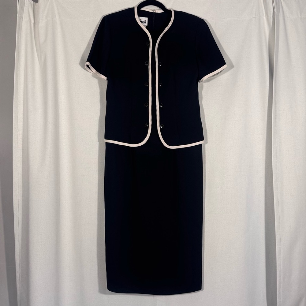 Vintage 90s Leslie Fay Preppy Black Midi Dress